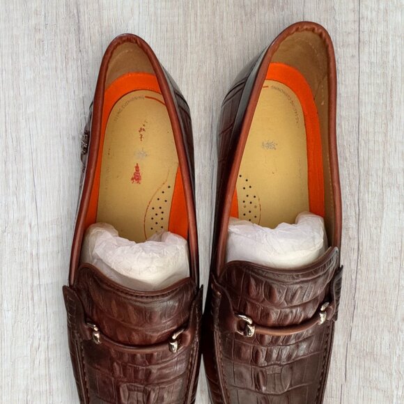 Golden Coast Brown Crocodile Embossed Leather Bit Slip-On Loafers Shoes Mens 11M - Picture 7 of 15
